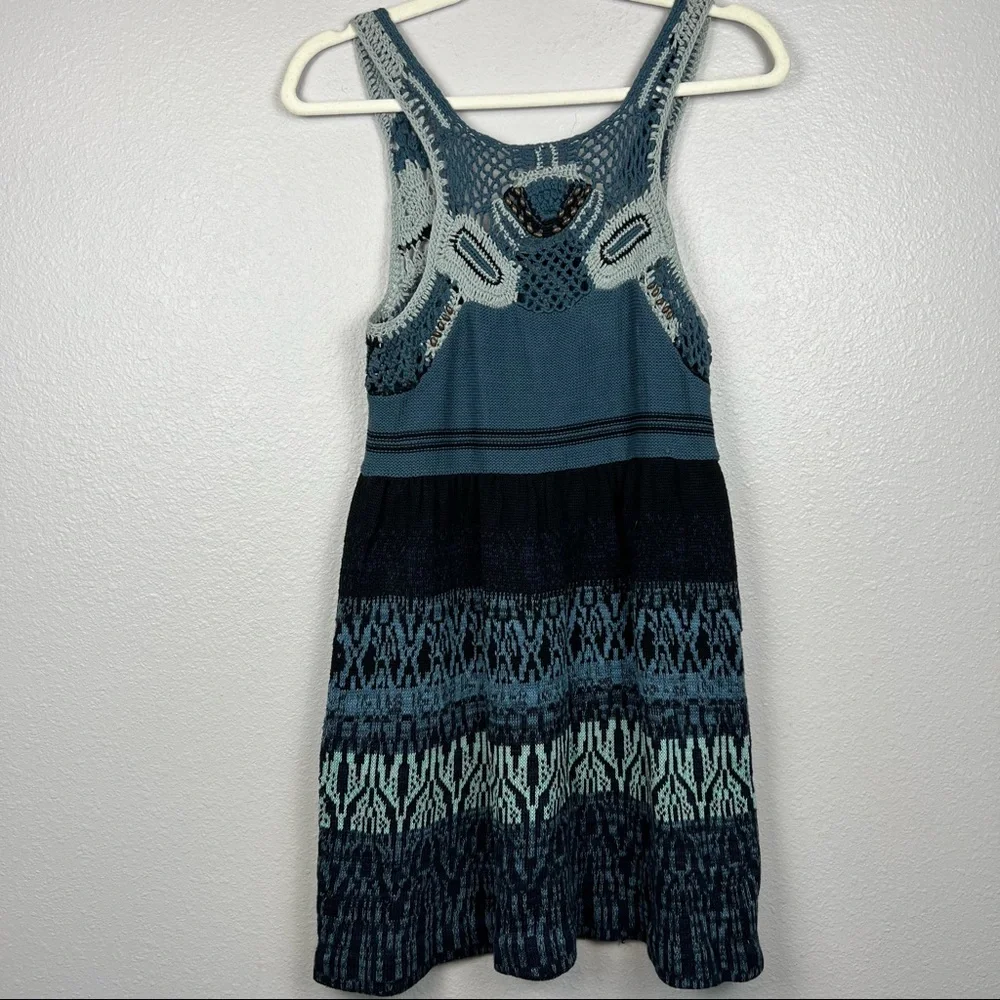 Free People Blue and Black Crochet Knit Tank Dress